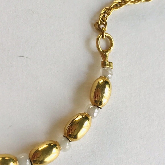 Vintage Roma Gold Tone Necklace beads White 18" Open Link Rope Chain - Picture 4 of 8
